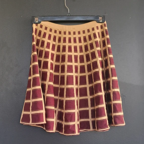 Anthropologie Moth Brown Knit Windowpane Skater Skirt XS - Picture 11 of 13